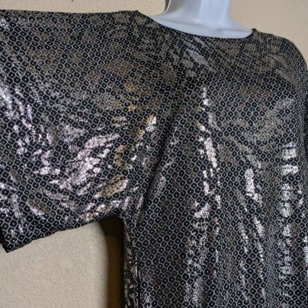 Silver Metallic Batwing Mini Dress Size XS Holiday NYE Party Glam 2010s Retro